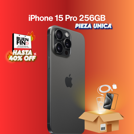 iPhone 15 Pro 256GB 84% Titanio Negro BUEN FIN